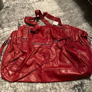Super soft leathery feel red buckle bag NWT snap closure
